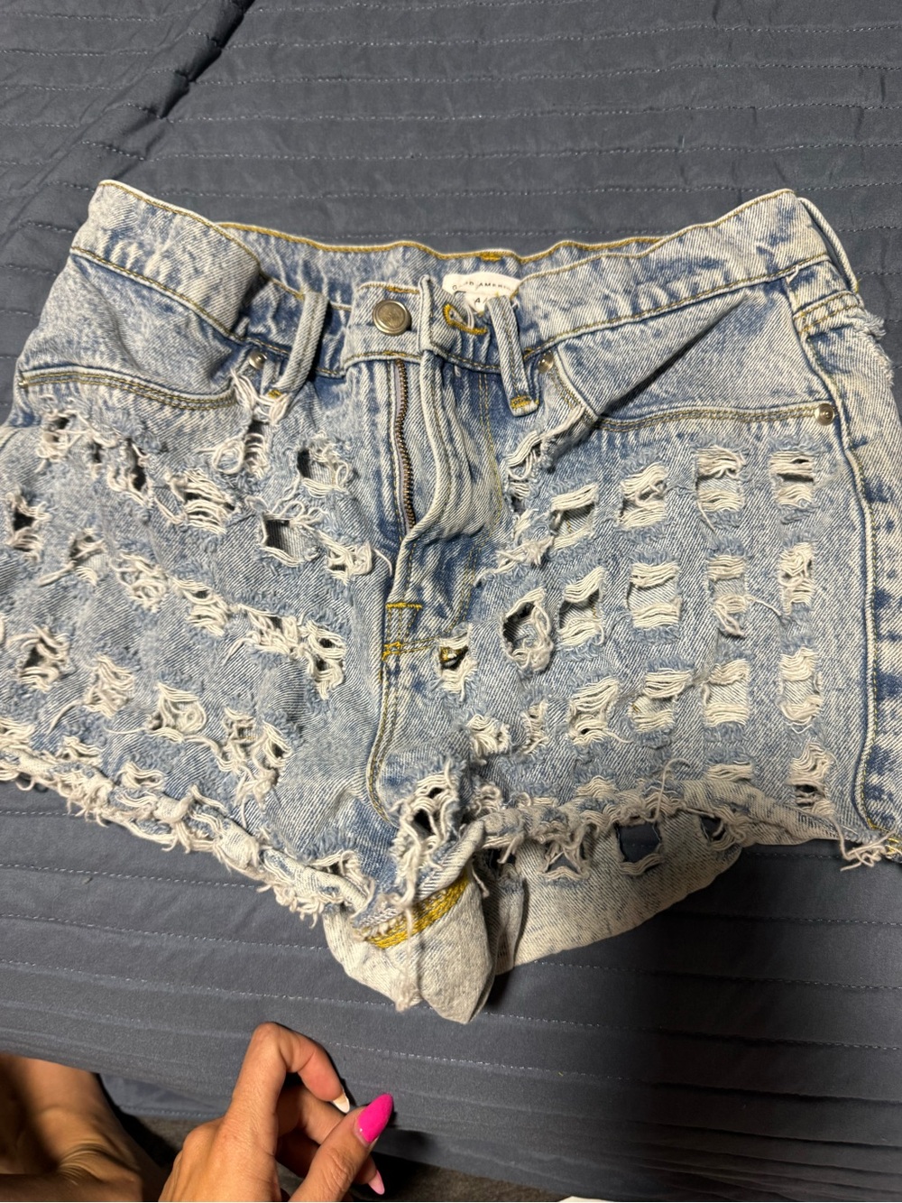 Good American Distressed Light Blue Denim Women’s Shorts